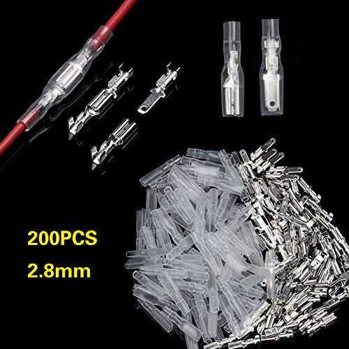 Lot de 200 connecteurs de fils de 2,8 mm assortis avec cosses femelles + cosses mâles + manchons isolants transparents