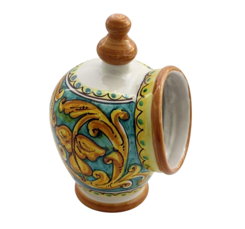 Saliera in ceramica siciliana giallo e verde di santo stefano di camastra decorata a mano Gianluca Art 15