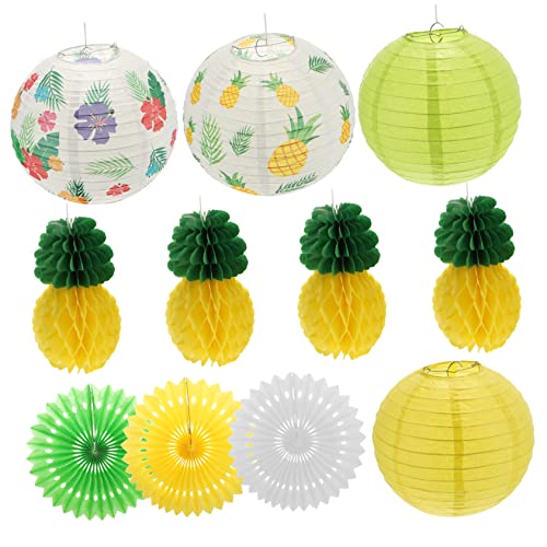 Abaodam 11 Piezas Piña Cumpleaños Boda Luau Linterna Tejido Tropical Bola Flores Decoración Fiesta Papel Favores Y para Linternas Decoración Hogar Panal Decoraciones Colgante De