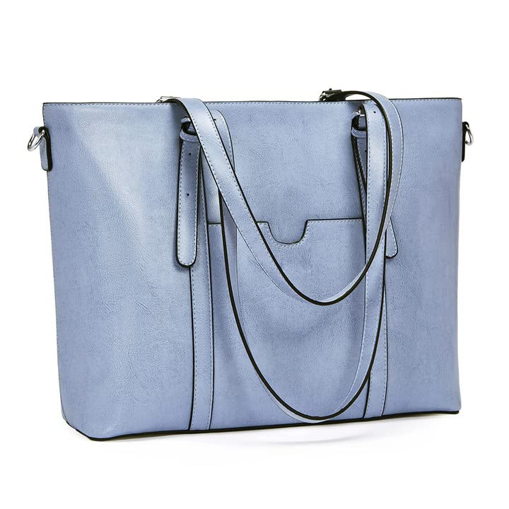 Women Briefcase 15.6 inch Laptop Tote Bag Vintage Leather Handbags Shoulder Work Purses, 2-oil Wax Blue, Medium, Fashion Briefcase