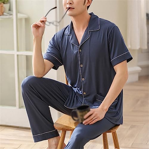 Men's Short-sleeved Loungewear Pajamas in A Loose Ice-silk Thin Suit2