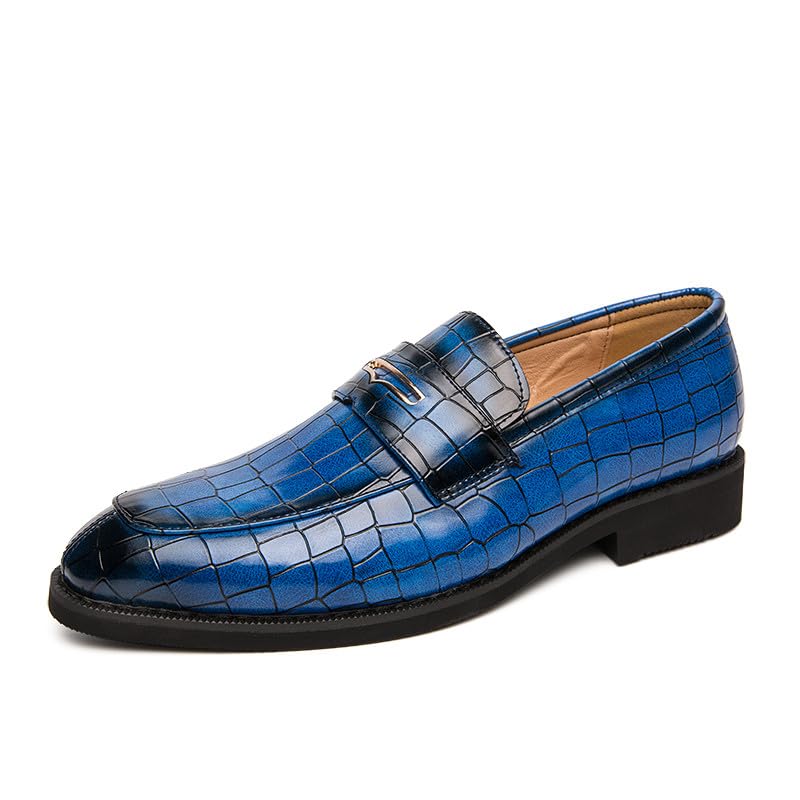 Santimon Men's Penny Loafers, Classic Casual Dress Shoe, Croc Print Pattern Leather Business Slip-on Loafer Shoes for Men