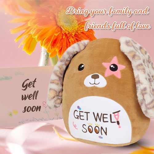 Image of Easfan Get Well Soon Dog Plush Pillow Puppy Stuffed Animal with Floppy Long Ears, Cuddly Soft Toy Recovery Gifts for Patients Sick Girls Boys, Light Brown, 12 inch