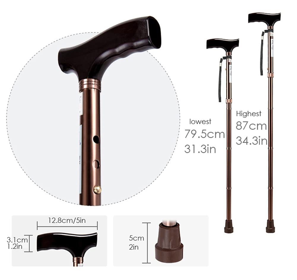 Muletas Plegables para Adultos, Bastones De Aluminio Ligero, Mangos Ergonómicos De Madera Maciza, para Ancianos, Discapacitados Y Discapacitados, Marrón Present