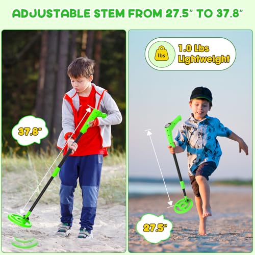 Metal Detector for Kids, Adjustable 27.5"-37.8" Kids Metal Detector with Intuitive LCD Display, Lightweight 6.5" Search Coil Metal Detector Kit for Exploration, Toy Gift for Boys Girls - Green