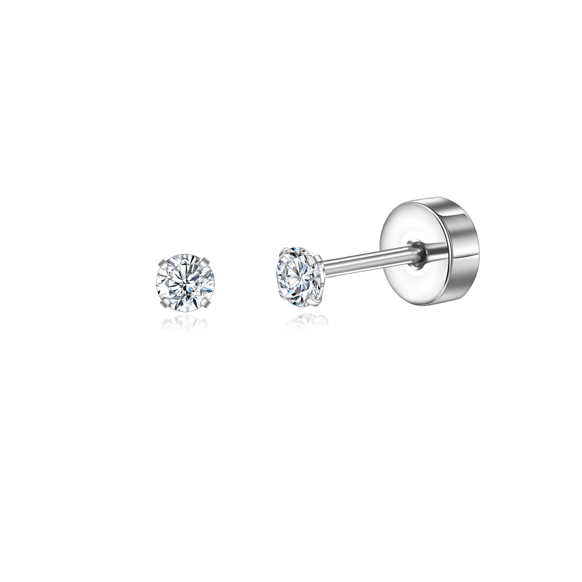 Titan Ohrringe Hypoallergen Damen Herren Mädchen G23 Titan Ohrstecker mit Schraubverschluss Kleine Zirkonia Ohrstecker 3mm 4mm 5mm