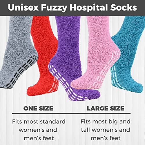 Debra Weitzner 5/6 Pairs Non-slip Hospital Socks Fuzzy Slipper Grip Socks For Women Men2