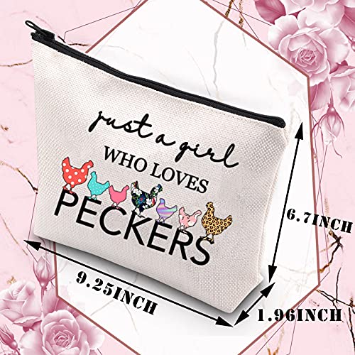 BDPWSS Chicken Lover Gifts Just a Girl Who Loves Peckers Funny Chicken Farmer Lover Cosmetic Makeup Bag Crazy Chicken Lady Travel Toiletry Bag For Women Girls (A girl loves Peckers)2