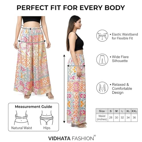 Image of Viscose Rayon Flared Printed Plazzo Palazzo Pants, Loose /Relaxed Fit Regular, Office Wear, Casual Wear Comfortable, Trouser Pants for Girls & Women Black Kerri Design (S to 3XL Size)