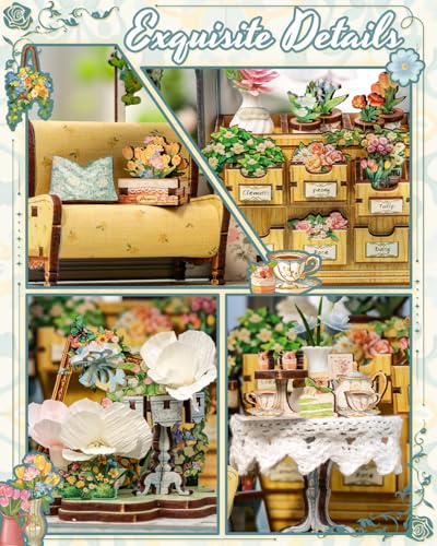 CUTEBEE Europäisch-Retro 3D-Puzzle Book Nook Puppenhaus-Set, eleganter Wintergarten mit Afternoon-Tea-Details, zum Selberbauen… – Ansicht 6