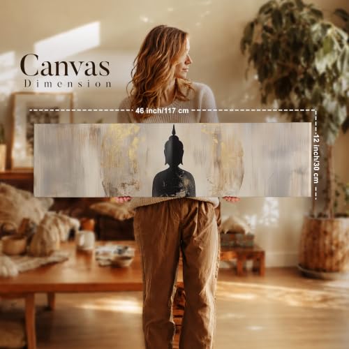 Image of Large Stretched Canvas Painting, Panel Wall Painting Buddha Luxury Paintings for Home Decoration, Living room, Bedroom and Office Decor (Grey, 12x46 Inch)