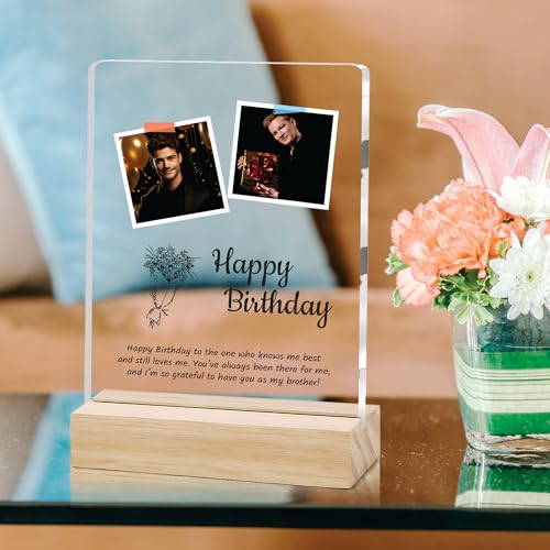 Image of Giftplease Personalized Happy Bithday Photo Plaque with Photo | Custom Friendship Gift with Wooden Stand | Best Friend Birthday Keepsake for Him or Her CS 01