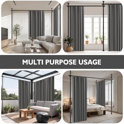 Image of Room Divider Curtain Set-No Drilling Curtain Rod Set, Curtains for Dividing Bedroom, Curtain Room Divider for Privacy Grey-100 W x 84 inch L(Pack of 2)