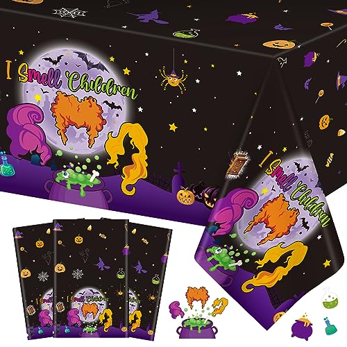 3 Pack Halloween Hocus Pocus Tablecloth I Smell Children Halloween Table Cloth Witch Disposable Rectangular Platstic Table Covers for Helloween Party Decorations Tables Decor Supplies 108 x 54 Inch