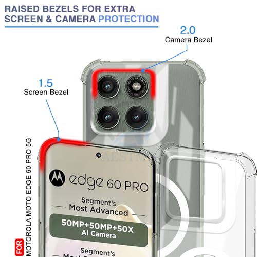 Image of AESTMO Clear Back Cover for Moto Edge 60 Pro 5G | 360 Protection | Transparent Back Cover for Moto Edge 60 Pro 5G (PC + TPU, Compatible with MagSafe Accessories, Transparent Bumper)