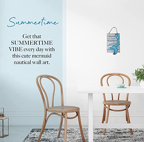 Mermaid Bathroom Decor - Wall Art - Beach Decor - Nautical Decorations for Home - 11" x 5.5" - Ready to Hang with Jute Rope - Image 3