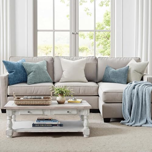 Image of MIULEE Pack of 2 Blue Throw Pillow Covers 20x20 Inch Coastal Summer Modern Boho Accent Decorative Pillow Covers Soft Chenille Farmhouse Cushion Covers for Home Decor Couch Bed Sofa Living Room