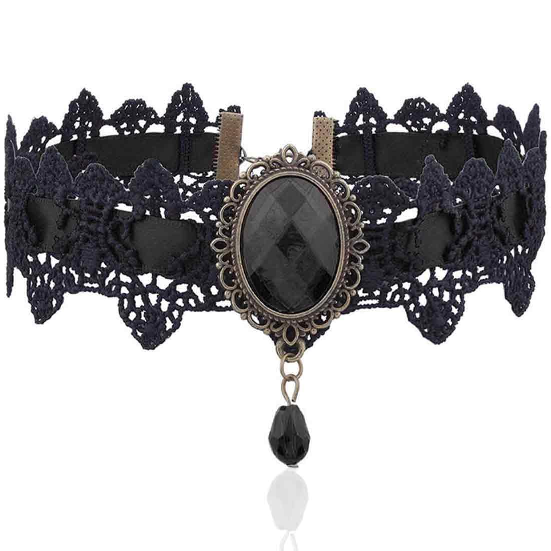 Set Accessoires Gothiques Dentelle Rouge - Collier Ras De Cou, Boucles, Gants Et Masque Halloween