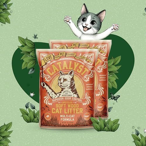 Catalyst Natural Soft Wood Cat Litter (2 Pack 20lb Bags) - Superior Odor Control Strong Clumping Low Dust and Biodegradable (20lb Set of 2 Multi Cat)