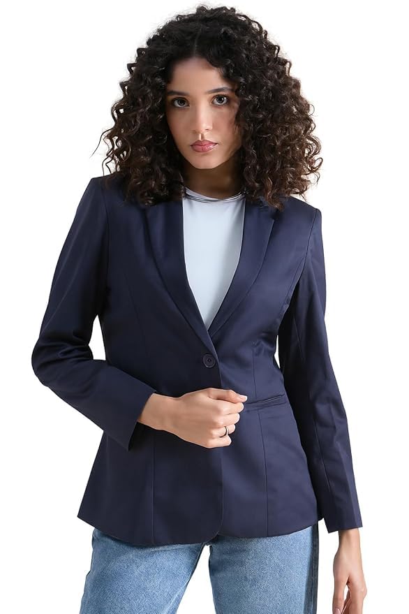 powersutra Poly Cotton Navy Blue Blazer for Women Formal Wear-picture-34