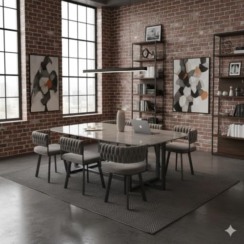 BritHaus 6 Seater Luxury Marble Dining Table Set – Grey Velvet Upholstered Chairs, Scratch-Resistant Easy-Clean Nordic Dining Set for Kitchen, Apartment & Living Room