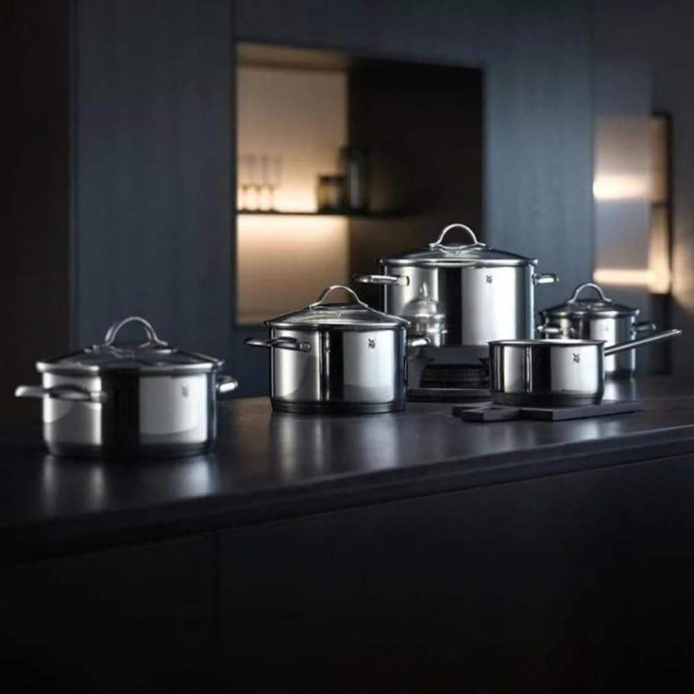 WMF Provence Plus Topfset Induktion 5-teilig, Kochtopf Set unbeschichtet mit Glasdeckel, für alle Herdarten geeignet, Induktions Töpfe Set, ohne Skalierung, Cromargan Edelstahl poliert