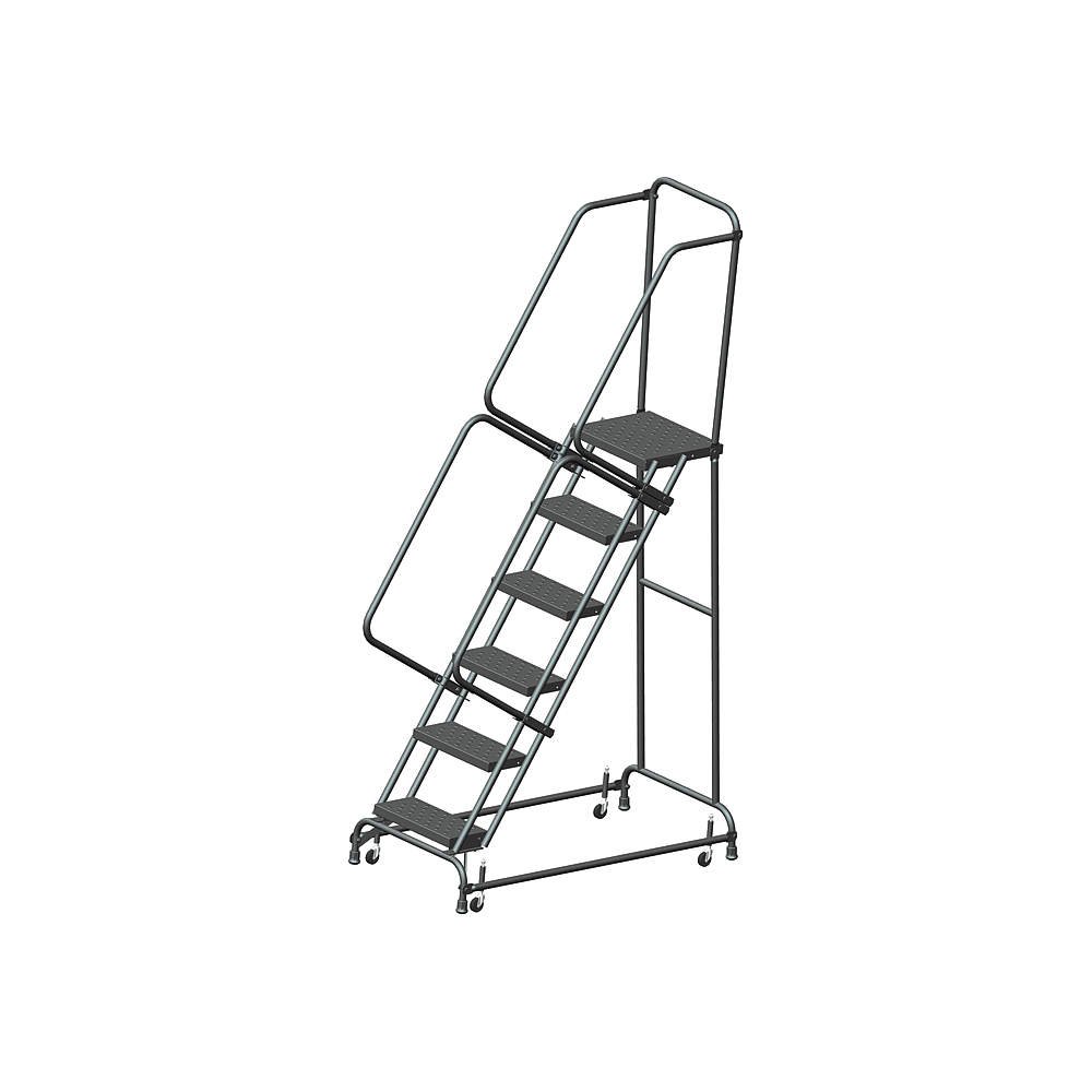 Steel Standard Rolling Ladder with Spring Loaded Casters and Handrails by Ballymore – 49"L x 24"W x 16"H, Alloy Steel, Gray, Model FSH618P
