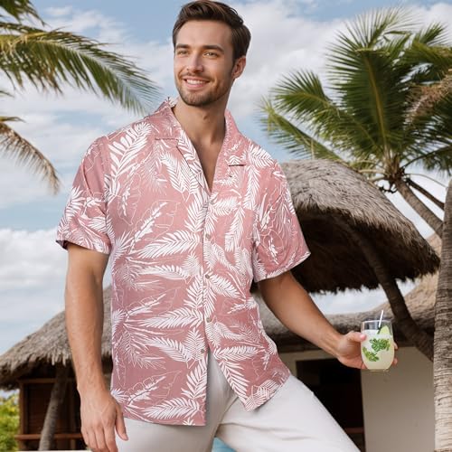 Image of Men's Hawaiian Shirt Tops Vintage Short Sleeve Button Down Beach Shirt Male Tropical Floral Summer Pullover Party Holiday