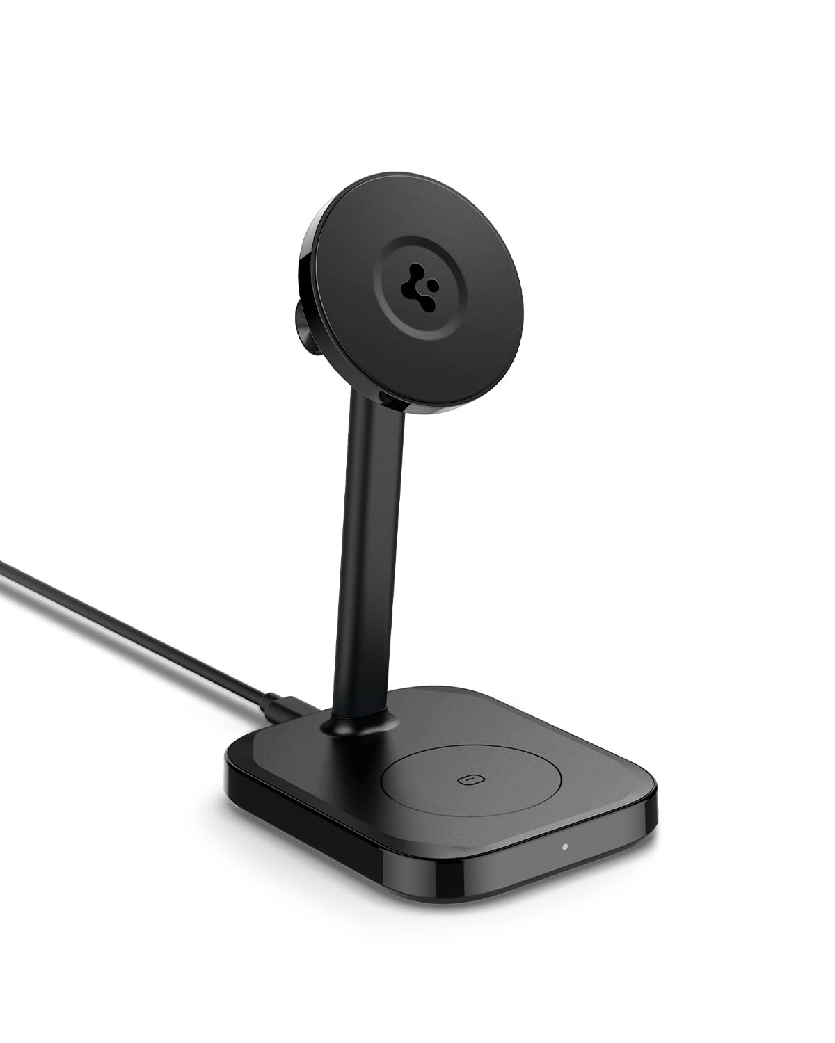 Spigen for Qi2 15w, MagSafe Compatible Wireless Charging Stand for iPhone 17/16/15/14/13/12, Pixel 10 Series, Fast Charging, Dual Charging Station, USB-C to C Cable Included (PF2402) – Black