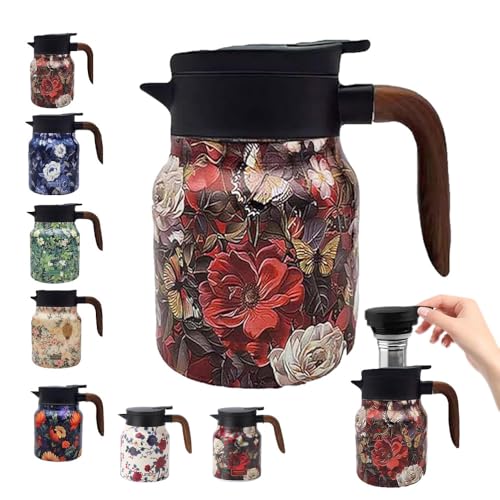 Vintage Floral Teapot with Built-in Infuser, Stainless Steel Thermal Carafe by TBHAPY - Used condition - US$17.04