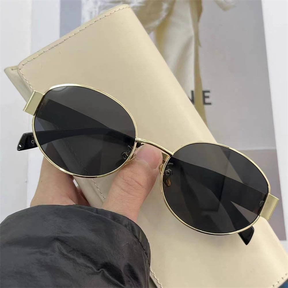 Gafas de sol ovaladas de moda para mujer y hombre. Gafas de sol vintage de moda con montura metálica.