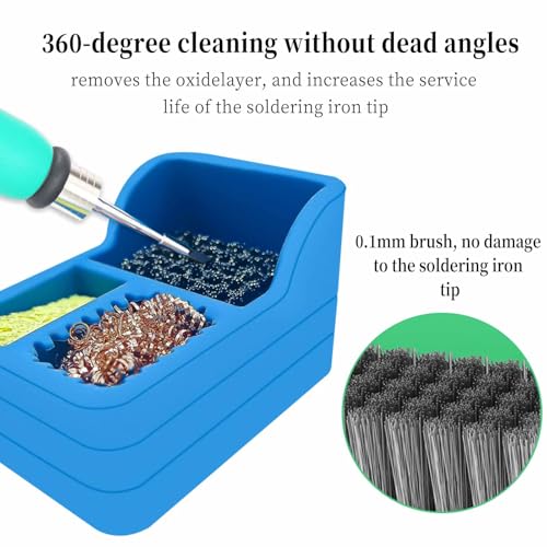 Image of Solder Tip Cleaner Soldering Iron Cleaner, Solder Sponge and Brass Wool and Dense Cleaning Steel Brush in Silicone Holder