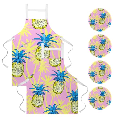 Tablier de serveuse et de cuisine à motif tropical rose idéal pour bistrot et bar