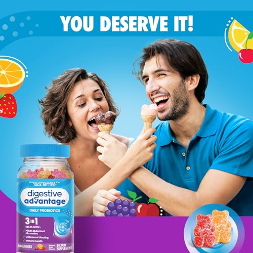 Image of Digestive Advantage Probiotics - Digestive Health,Probiotic &VIT D,Daily Probiotics -Women &Men Occasional Bloating,Minor Abdominal Discomfort &Gut Health, 80 Count Natural Fruit Flavors (Pack of 12)