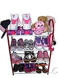Compact Shoe Organizer Rack-Ladies or Kids Shoe Racks for Closet or Entryway-Smart Metal Closet Shoe Racks with Shelves 12 Pair Kids Ladies Shoes (no plastic)-Light Easy to Assemble