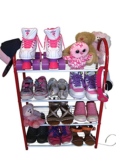 Compact Shoe Organizer Rack-Ladies or Kids Shoe Racks for Closet or Entryway-Smart Metal Closet Shoe Racks with Shelves 12 Pair Kids Ladies Shoes (no plastic)-Light Easy to Assemble