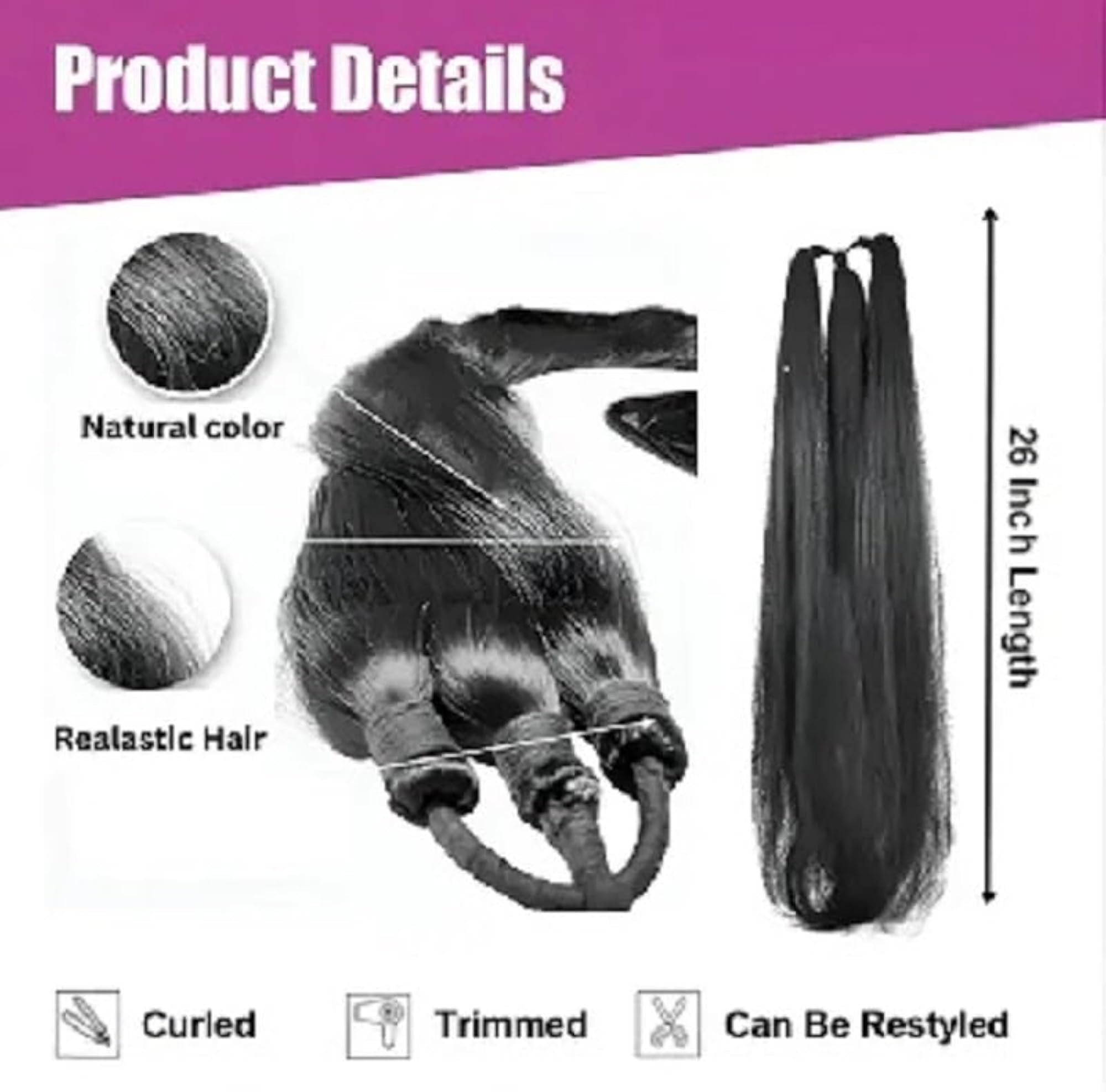 Long Straight Natural Brown Synthetic Hair Extension, 24 Inches