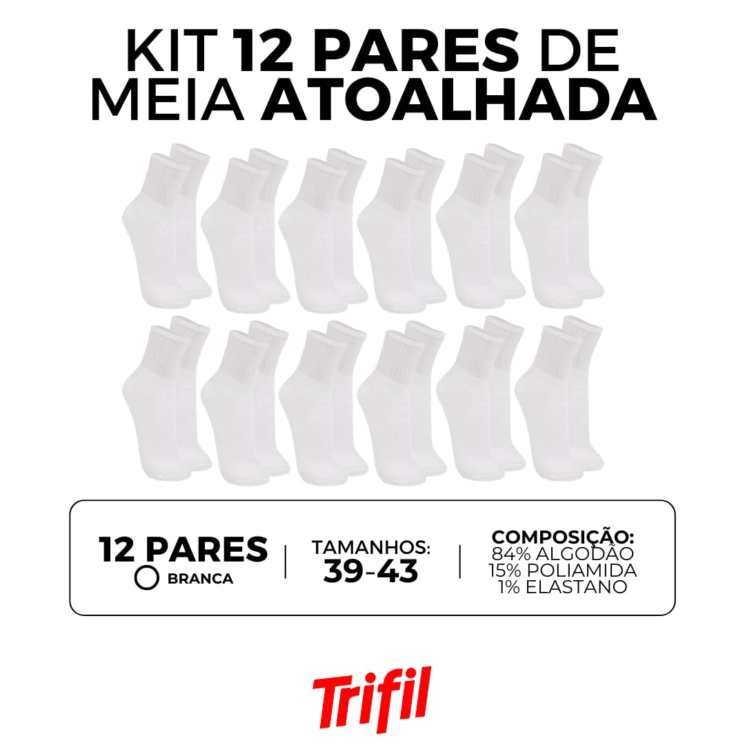Kit 12 Pares de Meia Cano Médio Trifil Sola Atoalhada Algodão Masculino Adulto em promoção! Veja a oferta e mais achadinhos de Moda íntima 3 Hoje é o melhor dia para comprar Kit 12 Pares de Meia Cano Médio Trifil Sola Atoalhada Algodão Masculino Adulto com aquele preço maroto! Promoção! Aproveite a oferta! 3