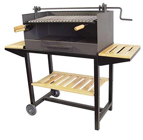 Imex El Zorro 71542 - Barbacoa Con Elevador, Bandeja Madera Y Parrilla Inox, 61 X 40 X 100 Cm, Color Negro