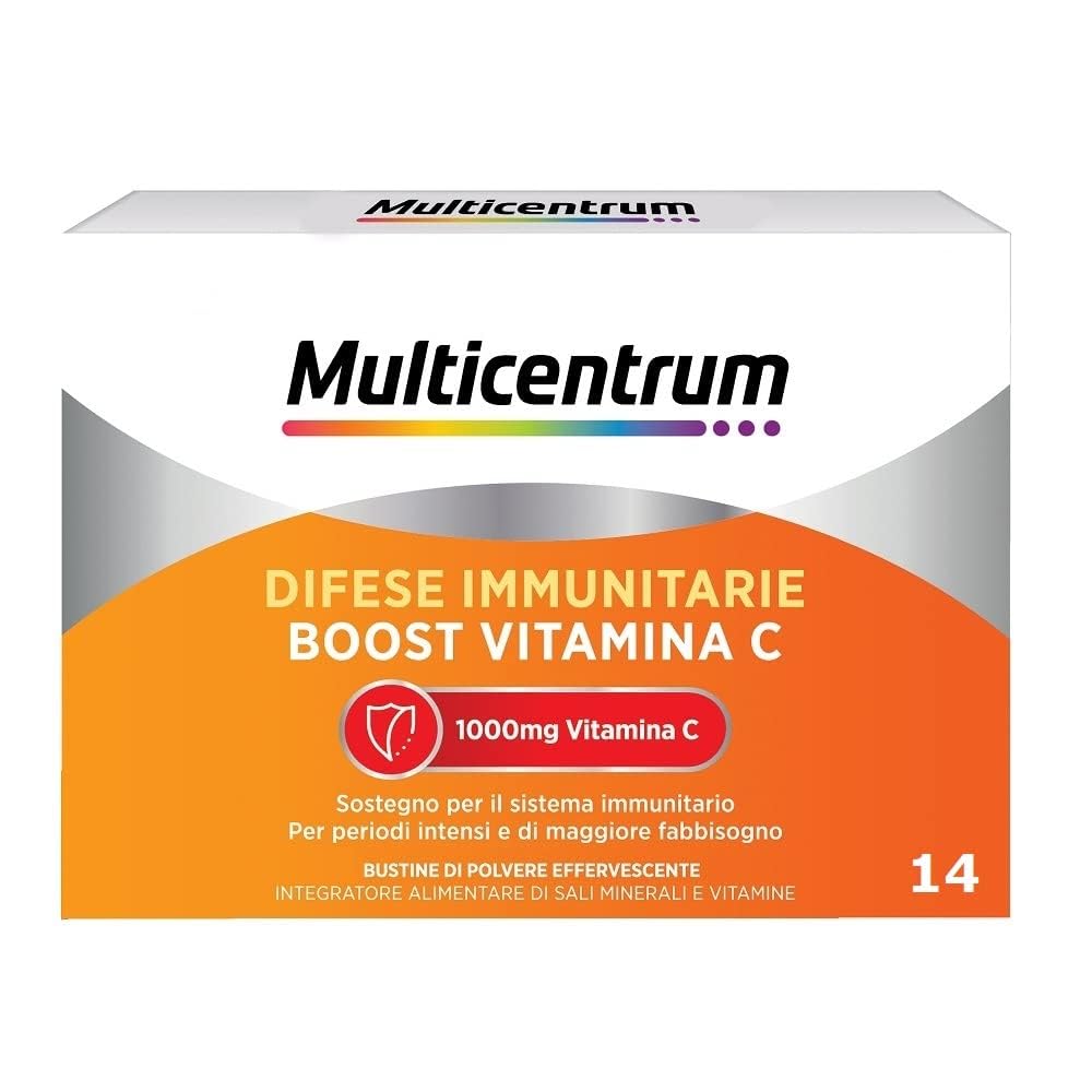 Multicentrum Difese Immunitarie, Boost Vitamina C, Integratore Alimentare con 1000 mg Vitamina C, Supporto per il Sistema Immunitario e il Metabolismo Energetico, 14 Bustine