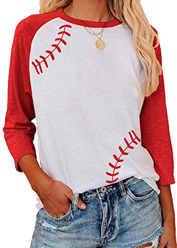 ETATNG Womens Raglan Shirts 3/4 Sleeve Baseball Tee Round Neck Patchwork Casual Blouse Tops