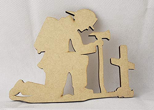 Praying Fireman Cutout Unfinished Wood Prayer Memorial Fallen Fireman Grave Door Hanger MDF Shape Canvas Style 1 (12