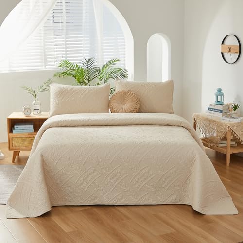 Brandream Queen Size Quilt Sets Cotton Beige Quilt Set Matelasse Bedding Farmhouse Coverlet Set Queen Full Size