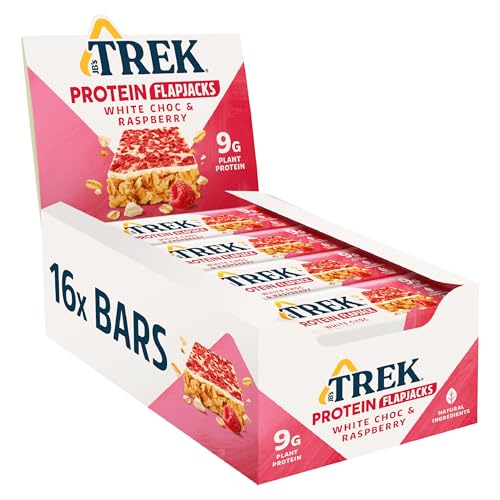 JBs TREK Protein Flapjack - White Chocolate & Raspberry - Plant-based protein - 16 x 50g bars - 0 8kg
