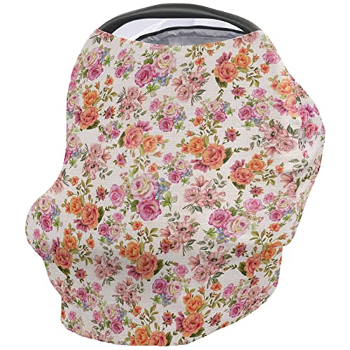 Nursing Cover for Breastfeeding Scarf, Floral Vintage Farmhouse Baby Car Covers Super Soft Multi Use for Canopy Shopping Cart Cover Blanket Stroller Cover