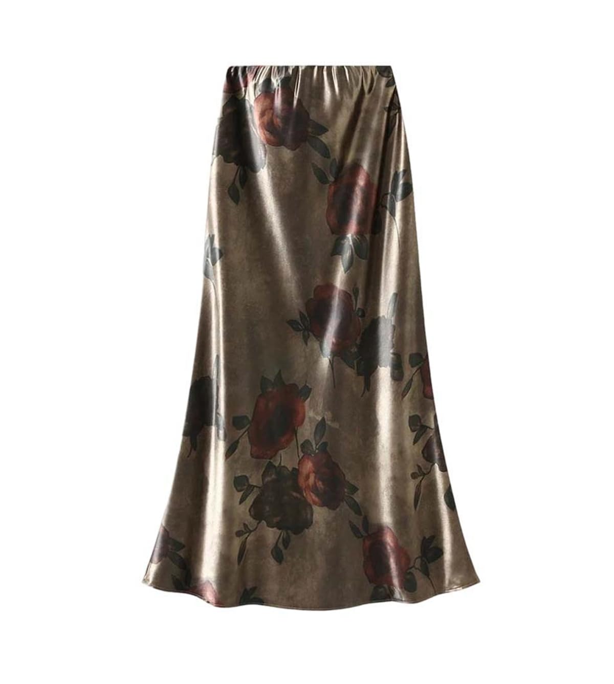 Womens Satin Printed Mermaid Skirt with Turn Up Hem Long Midi Party A-Line Ladies Skirts
