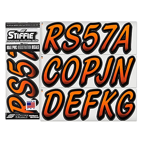 Image of STIFFIE Whipline Electric Orange /Black 3 inch Boat & PWC Registration Decals • Numbers Letters Stickers