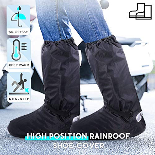 Hilitchi H-5154 Black Men Waterproof Rainstorm Rainy Day Rain Suit Raingear Motorcycle Outdoor Protective Gear Rain Boot Shoe Cover Zipper Us 10 11 Euro 44 45 Black thumb #2