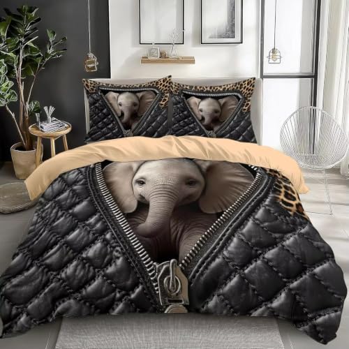 Housse de Couette 200x200 Adolescent Éléphant avec 2 Taies d'Oreiller