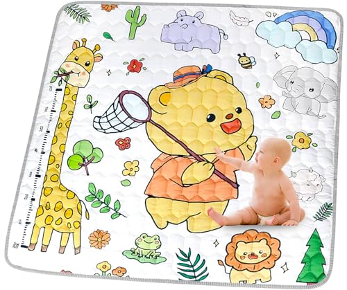 CVARRISE Impermeable Alfombra Bebe Acolchada Plegable - 127x127cm Antideslizante Alfombras de Gateo, Tapete de Actividades Bebe para1 2 3 Años, No tóxico Alfombra Infantil, Animales Patrón
